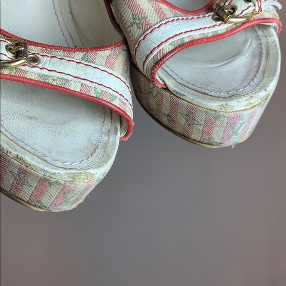 Louis Vuitton Monogram Heel Wedge Slip Open Toed Shoes Sz. 36.5 - Picture 11 of 13